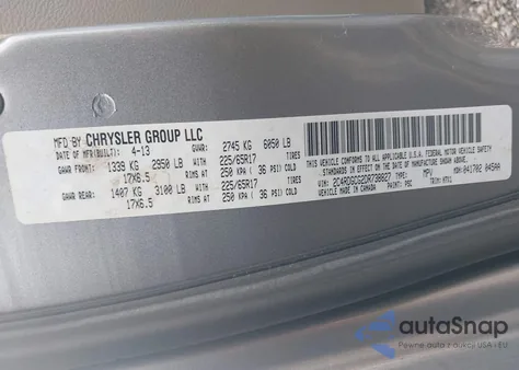 2013 Dodge Grand Caravan Sxt из США, поврежденный, VIN 2C4RDGCG2DR738827